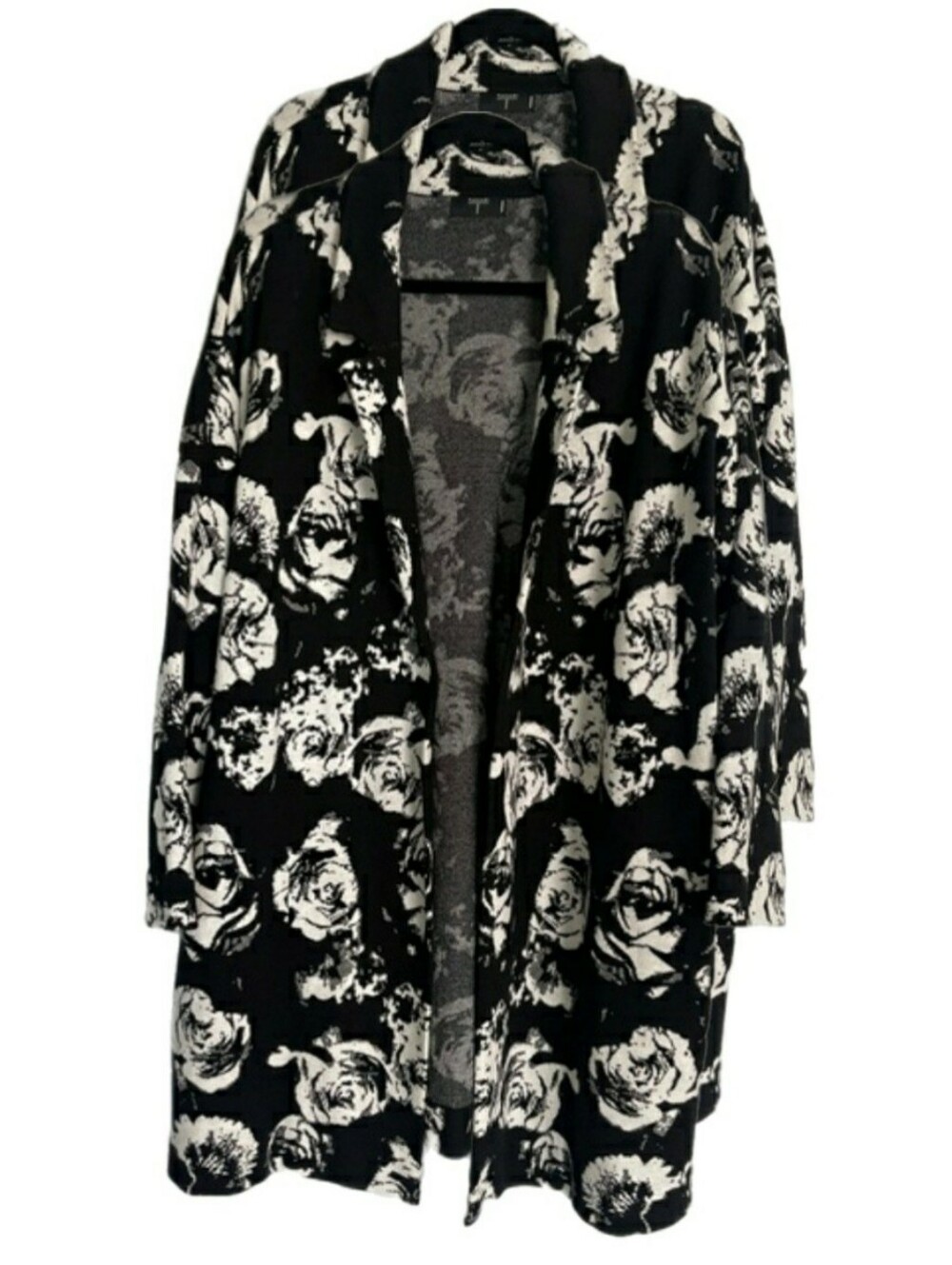 Tahari Black & White Floral Open-Front Sweater Cardigan, 3X